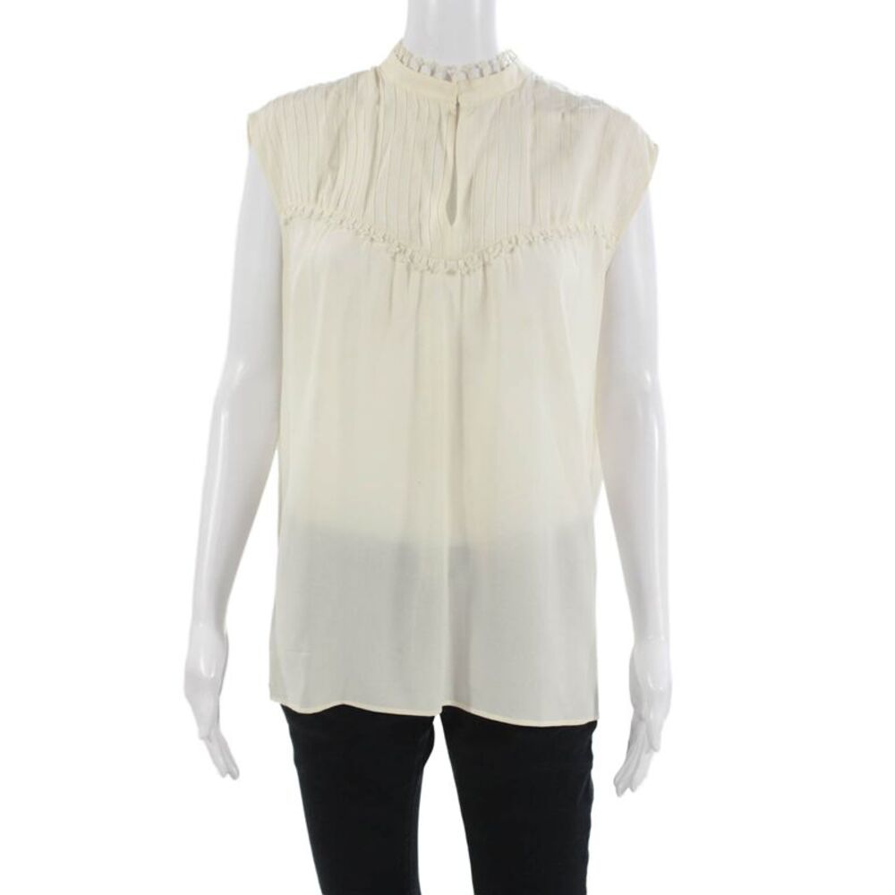 Derek Lam Women High Neck Sleeveless Beige Blouse Cotton Linen Size S